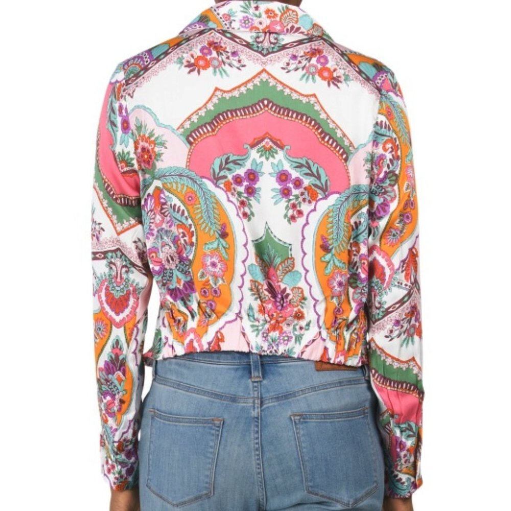 NWT RACHEL ZOE Floral Paisley Long Sleeve Collar Crossover Front Top - Picture 2 of 2